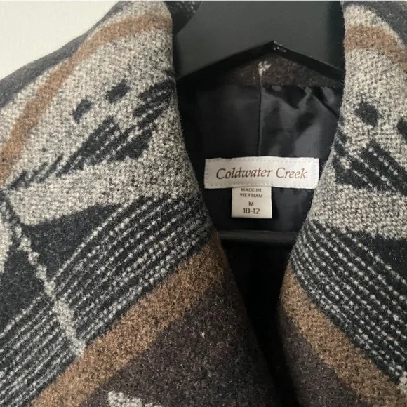 Coldwater Creek Southwestern Wool Blanket Wrap Coat Western Equestrian Aztec M - Picture 2 of 12